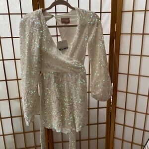 NWT Show Me Your Mumu White Sequin Romper Size XS